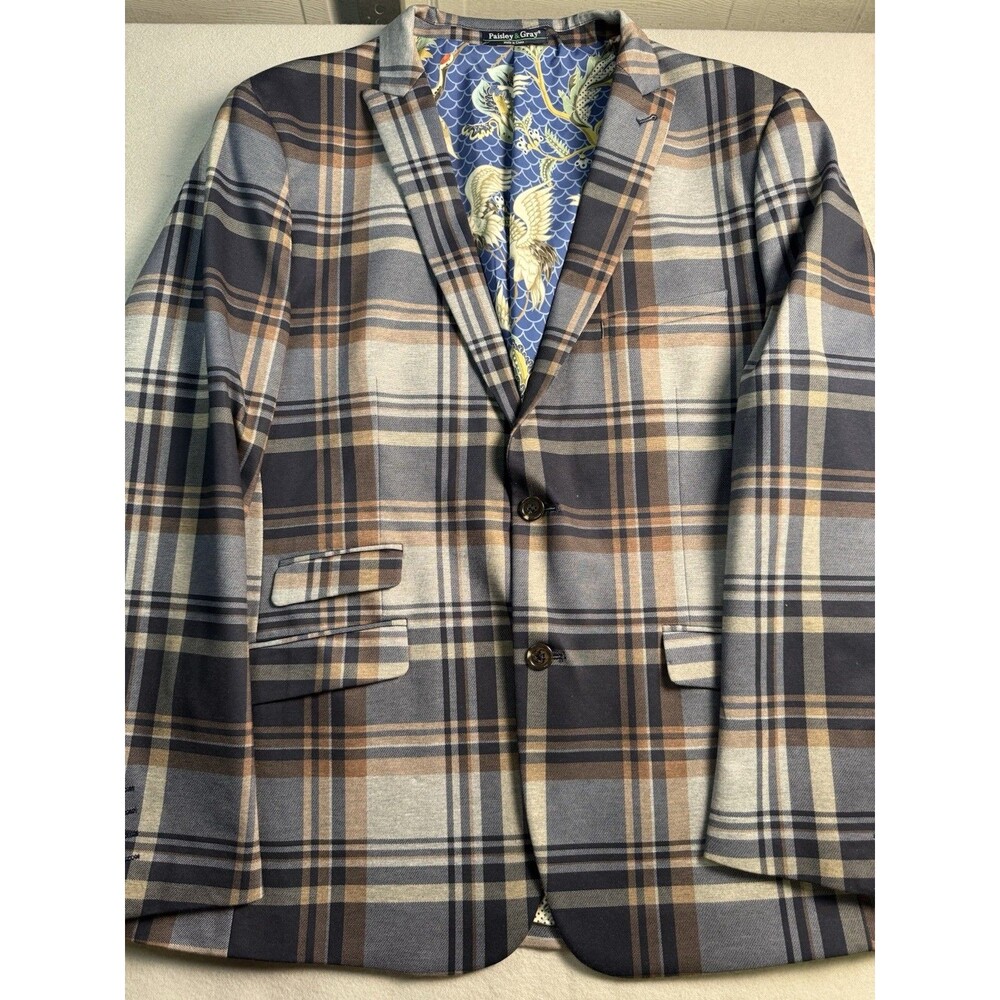 Paisley & Gray Blazer Mens 46R Multicolor Plaid Slim Fit Sport Coat Jacket